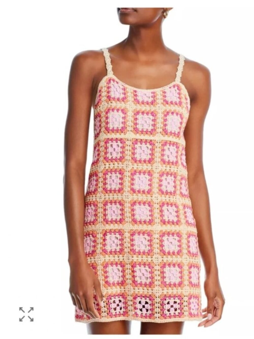 Aqua Pink and Orange Crochet Granny Square Tank Dress